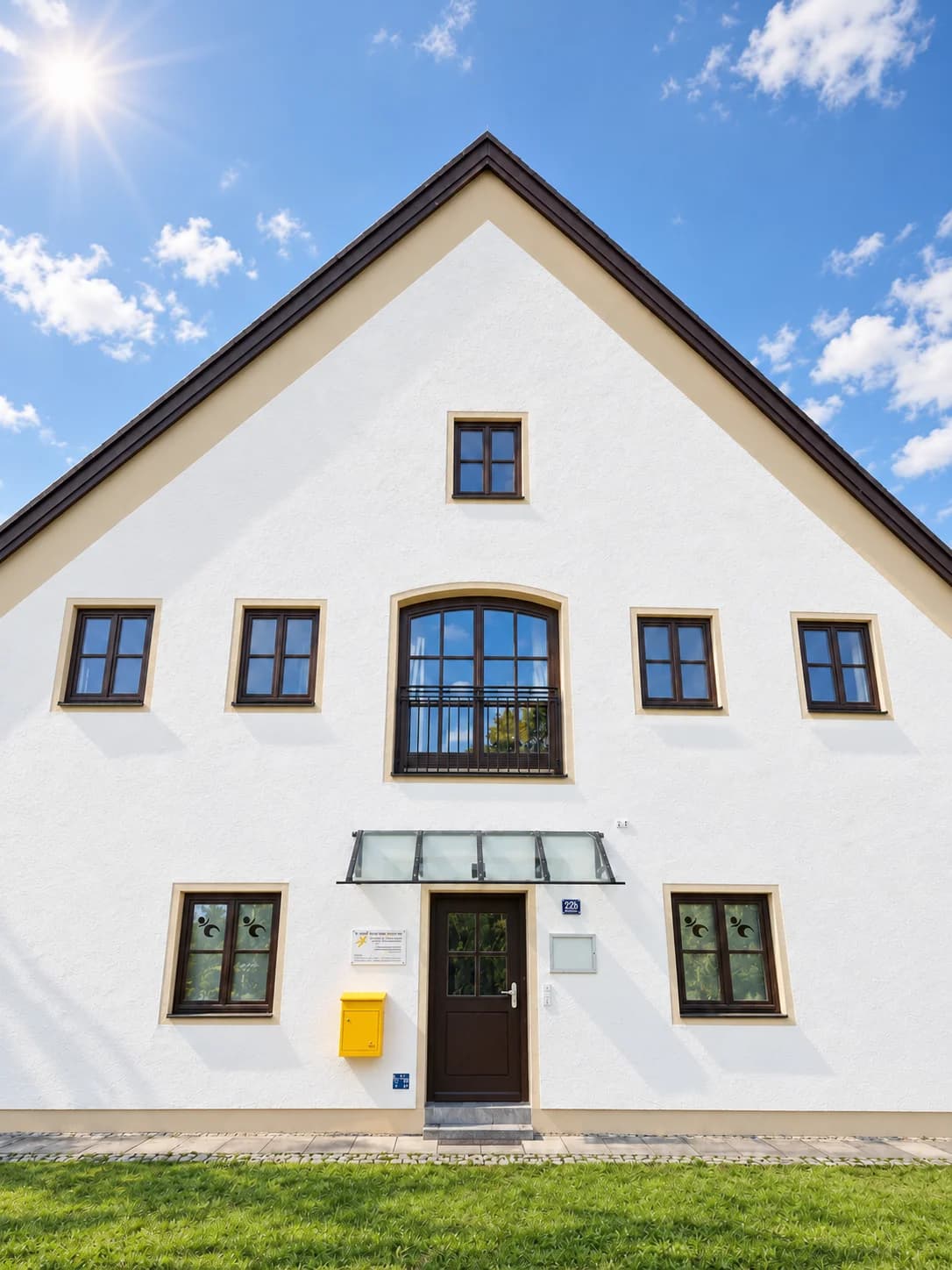 Praxis Dr. Altjohann: Außenansicht mit Eingang unter dem Glasvordach